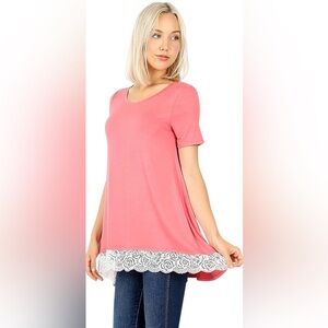 Zenana boutique Pink Lace Hem Women's Top
